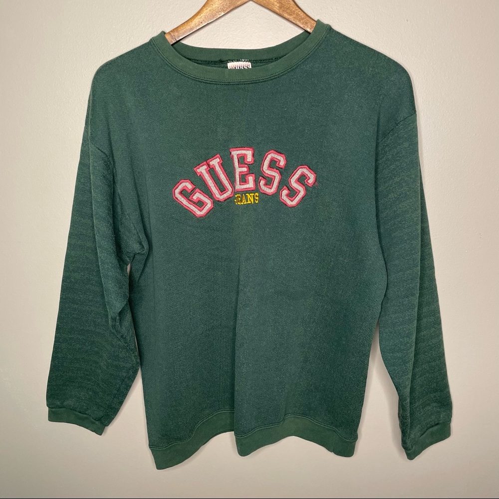 GUESS Jeans Vintage 80s/90s Embroidered Crewneck Sweatshirt Fits Medium Green